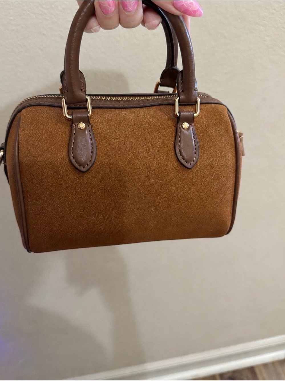 COACH MINI ROWAN CROSSBODY BAG IN VINTAGE BROWN SUEDE/SMOOTH LEATHER - Picture 4 of 5